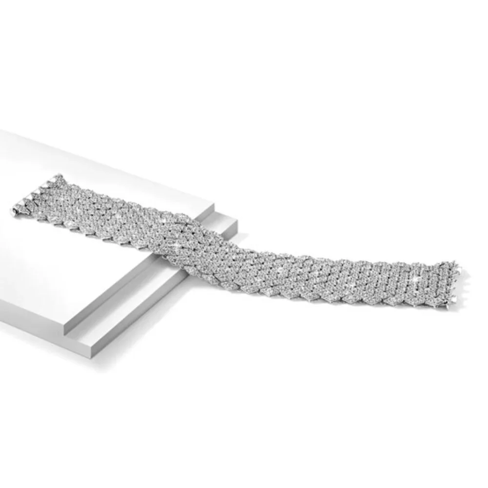 Sterling Shimmer Sterling Silver Rhodium-Plated CZ Mesh Bracelet – 6.75”